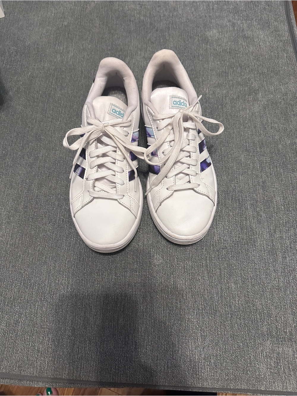 adidas White Women's Sneakers with Iridescent Purple Stripes